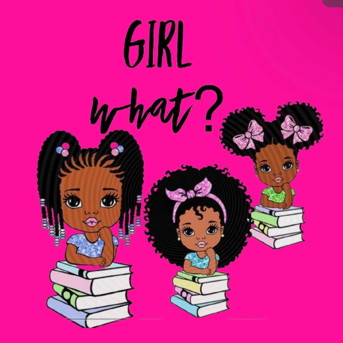 Girl, What? brand illustration with young girls reading